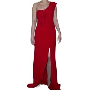 Lulus Dress Womens Small Red Evening One Shoulder Floor Length Formal Gown